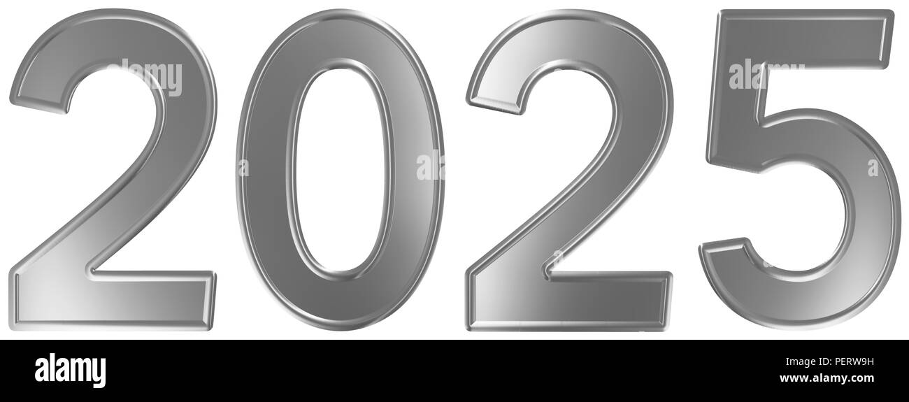 Inscription 2025, isolé sur fond blanc, 3D render Banque D'Images