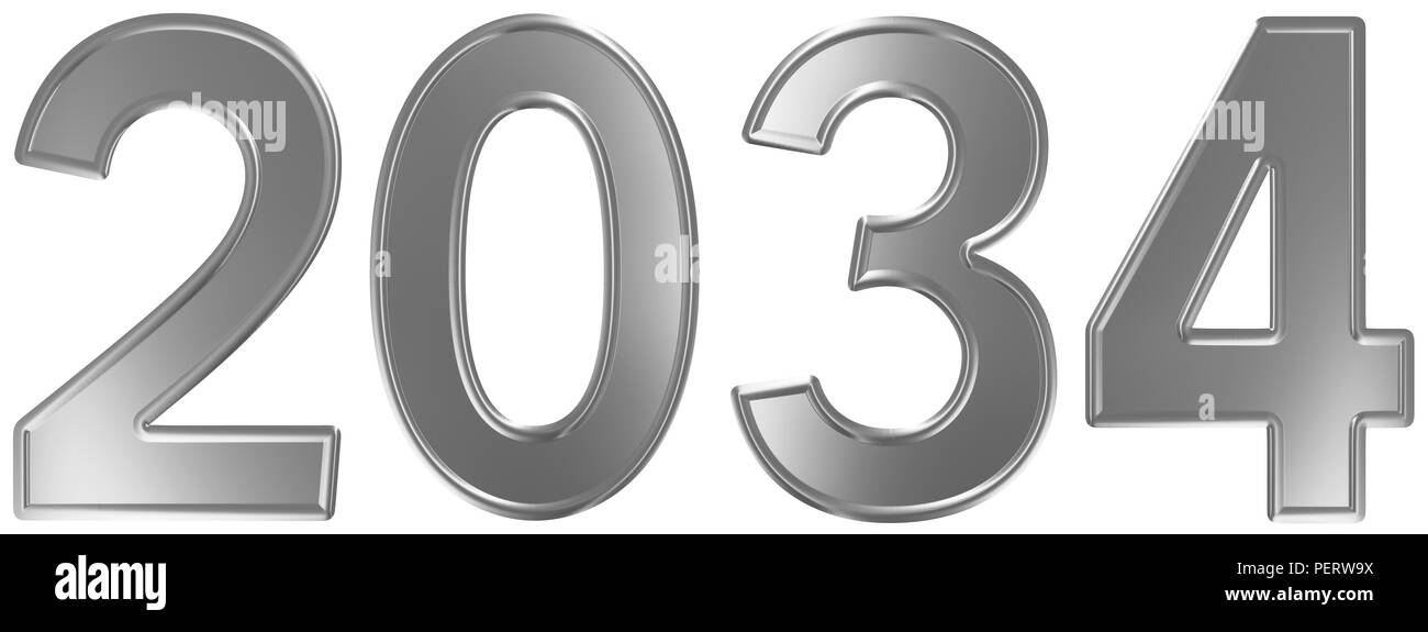 Inscription 2034, isolé sur fond blanc, 3D render Banque D'Images