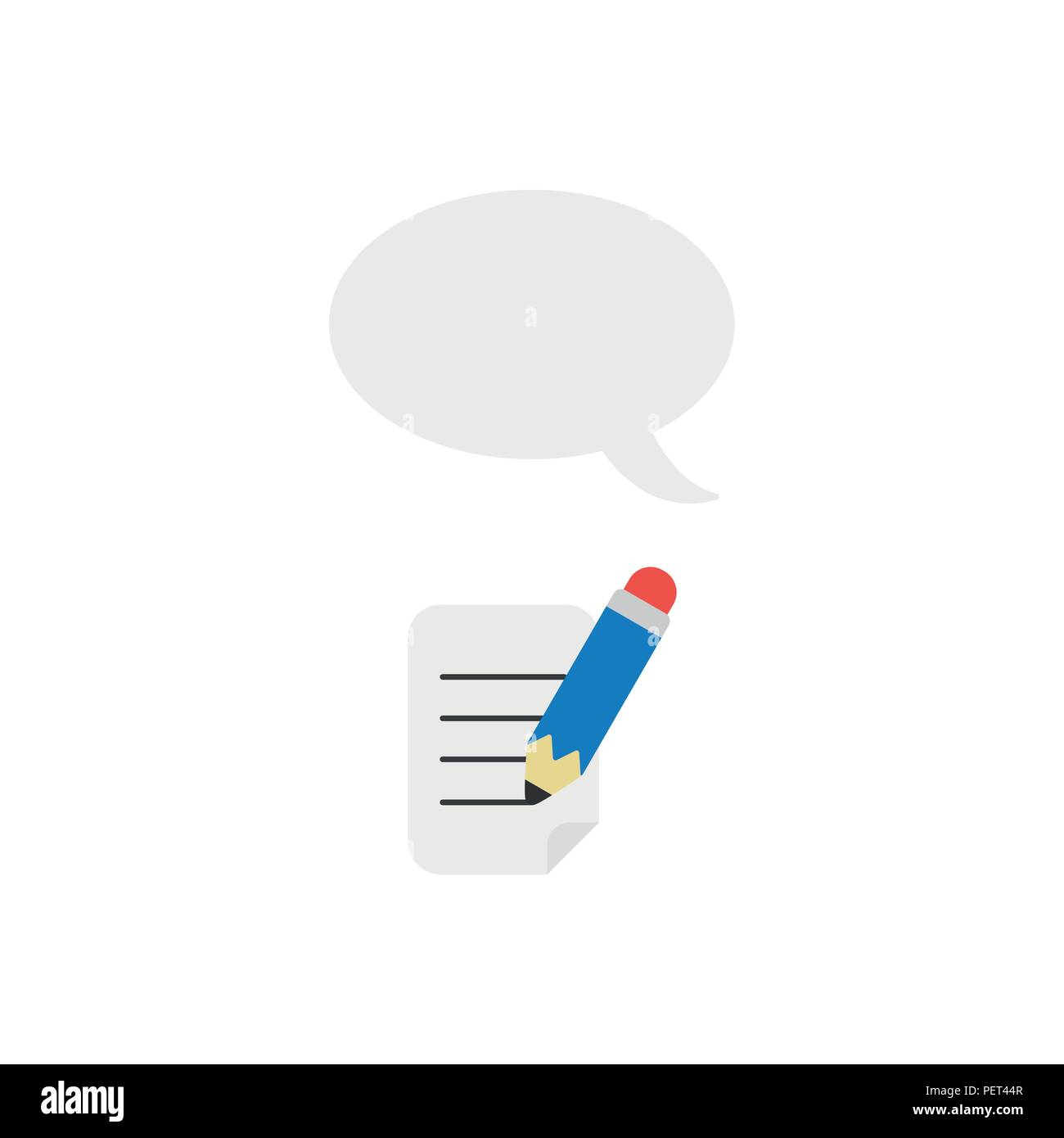 Vector illustration concept de crayon bleu écrit sur papier avec bulle de dialogue vierge icône. Illustration de Vecteur