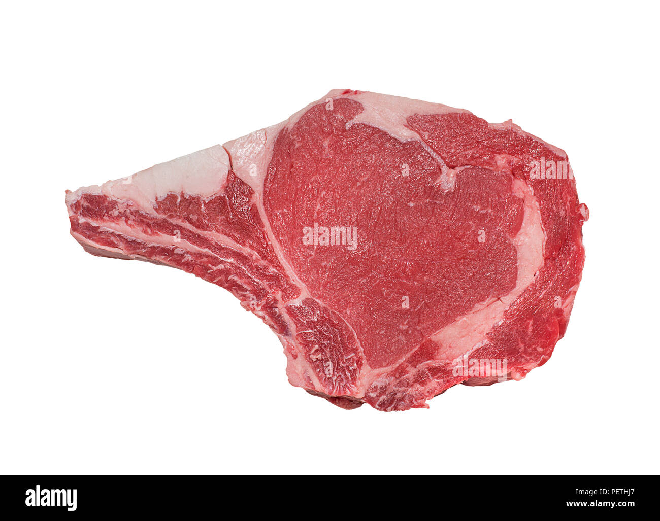 Ribeye Steak cru viande fraîche isolé sur fond blanc Banque D'Images