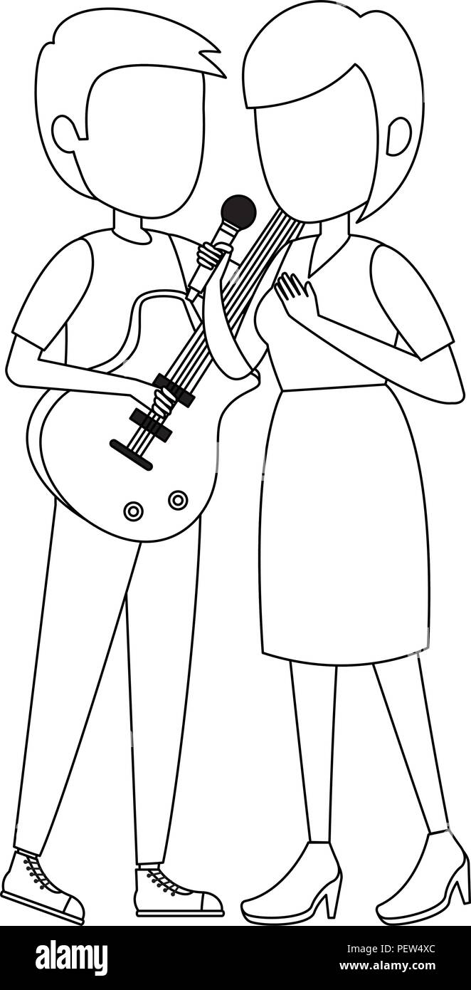 Femme chantant et man playing guitar Illustration de Vecteur