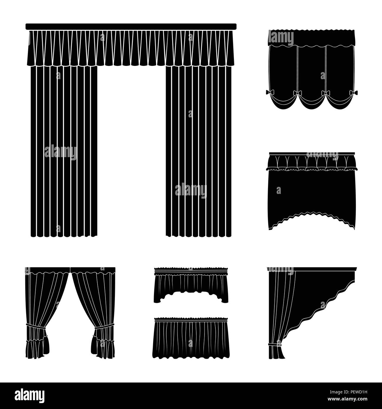 Différents types de rideaux icônes noires dans set collection pour la ...