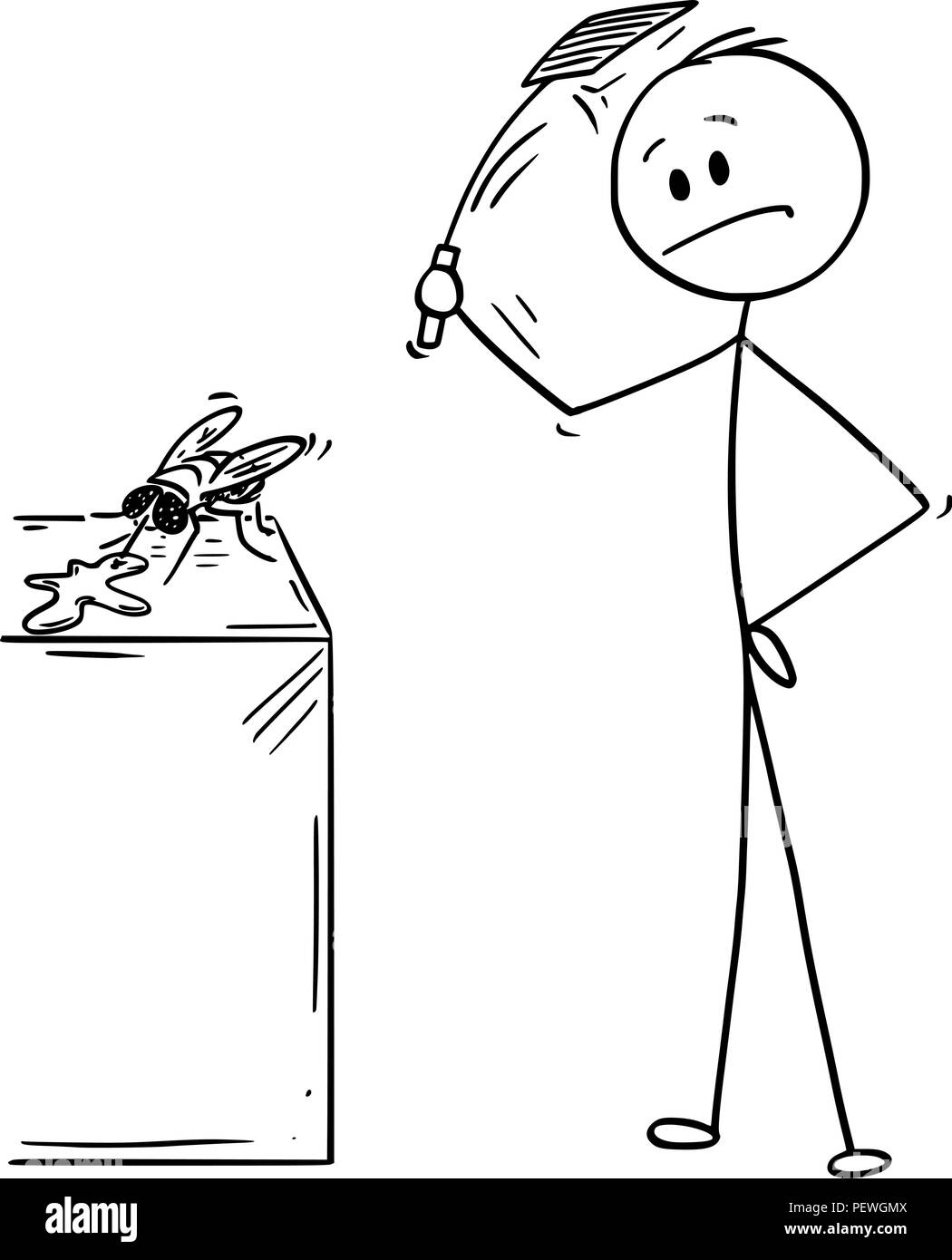 Caricature de l'homme de frapper et tuer une mouche avec mouches ou tambour ou Fly-Flap Illustration de Vecteur