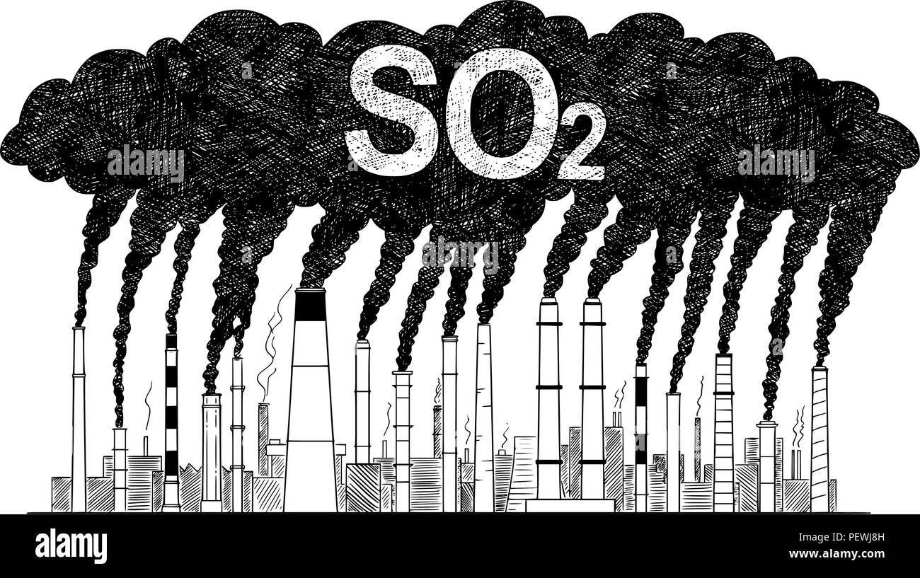 Dessin Artistique vecteur Illustration de fumeurs, cheminées d'usine ou de l'industrie de la pollution de l'air de SO2 Illustration de Vecteur