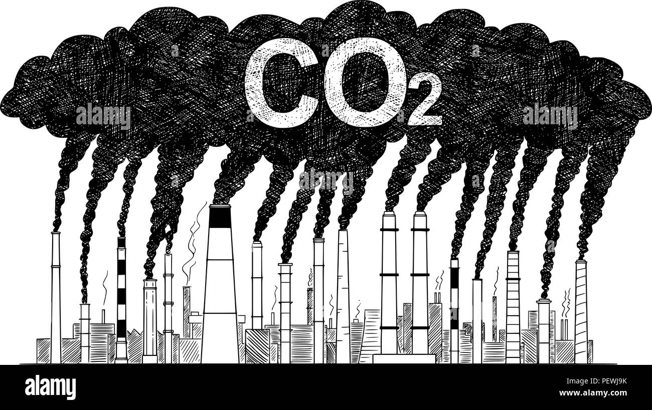 Dessin Artistique vecteur Illustration de fumeurs, cheminées d'usine ou de l'industrie de la pollution atmosphérique de CO2 Illustration de Vecteur