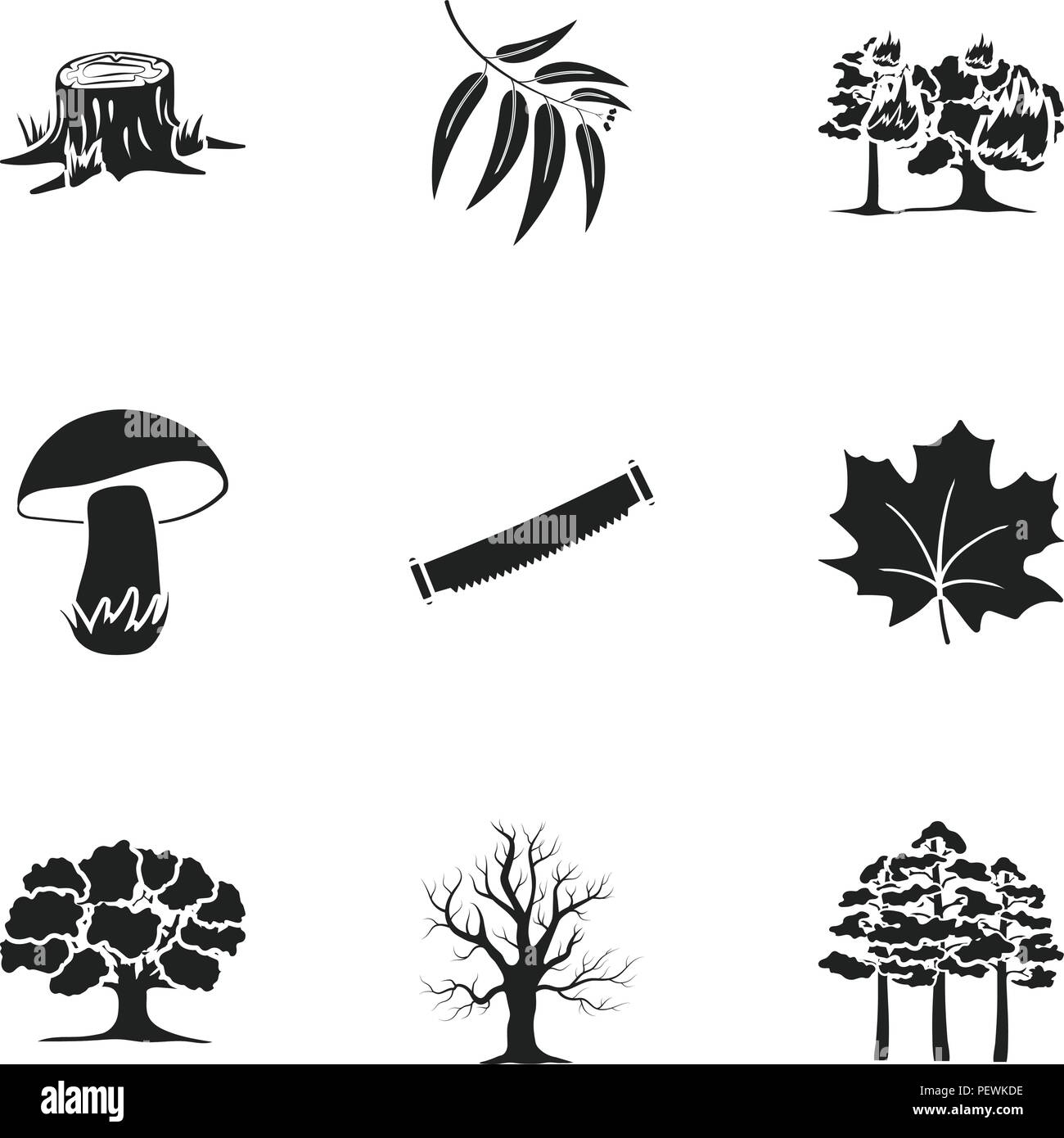 Ensemble de la forêt noire des icônes dans le style. Grande collection de stock symbol vector forêt Illustration de Vecteur