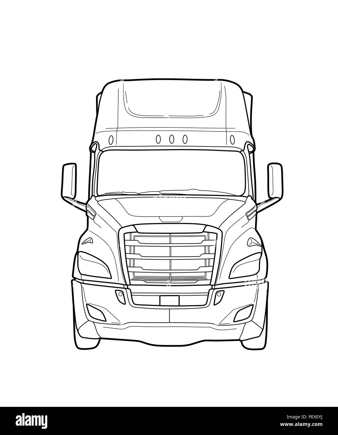 Camion remorque américaine croquis noir et blanc Illustration de Vecteur