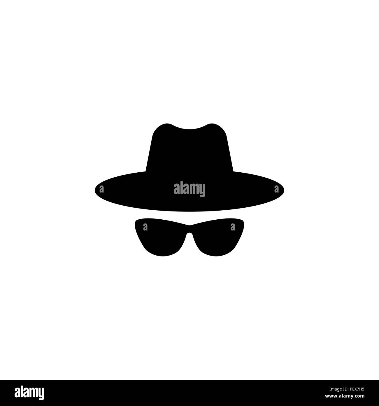 L'icône de l'agent. Spy sunglasses. Hat et verres Illustration de Vecteur
