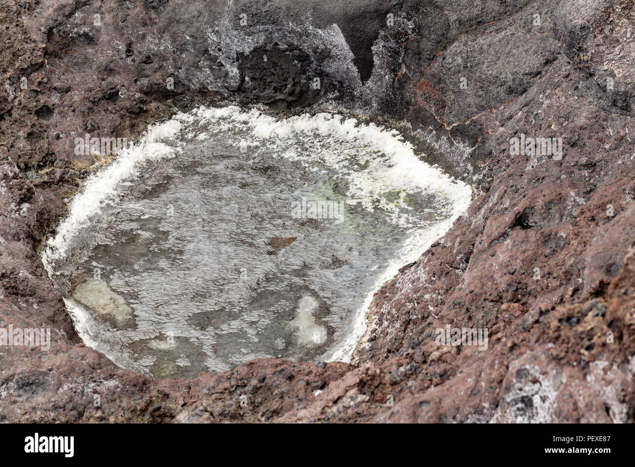 Sel de mer petite flaque se concentrer sur un sol rocailleux. Banque D'Images