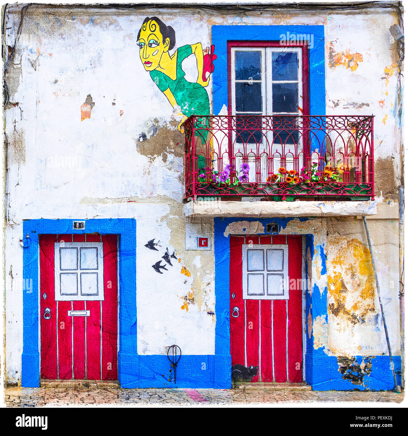 Maisons traditionnelles dans la ville d'Obidos, Portugal. Banque D'Images