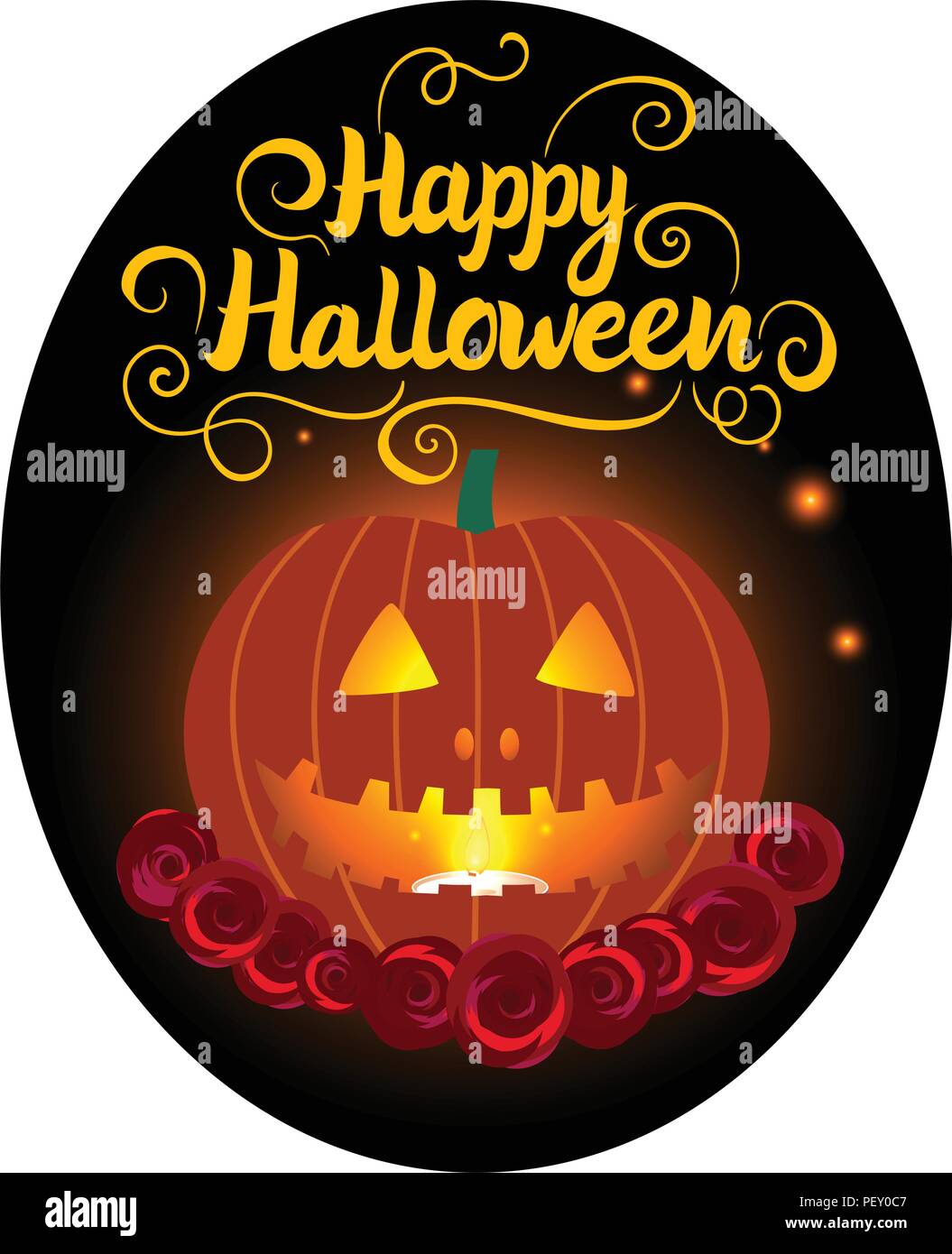 Happy Halloween design. Jack la lanterne citrouille et des bougies rougeoyant. Vector illustration sur autocollant noir arrière-plan. Illustration de Vecteur