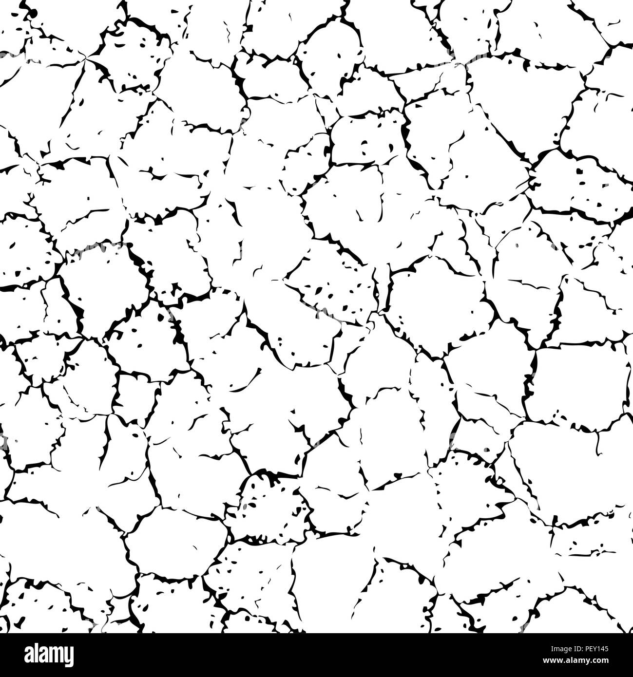 La texture de mur fissuré de vecteur ou de la terre, fond noir et blanc illustration avec fissures abstrait Illustration de Vecteur