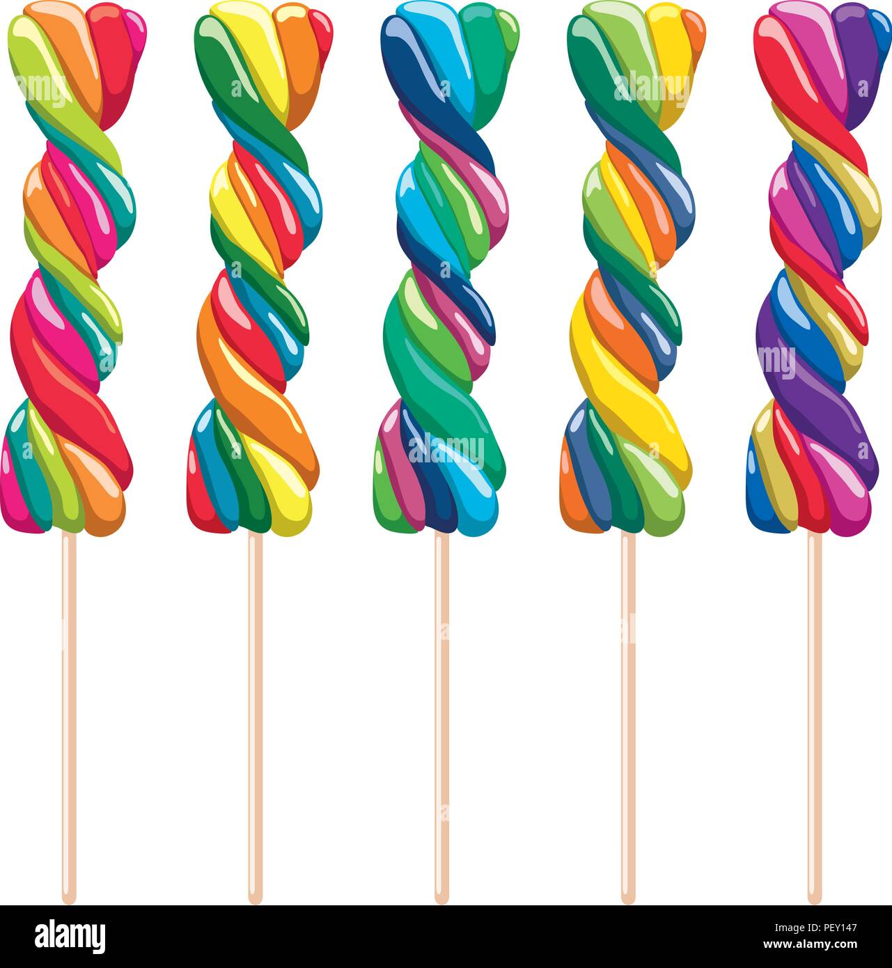 Vector set de sucettes torsadées colorées isolé sur fond blanc Illustration de Vecteur