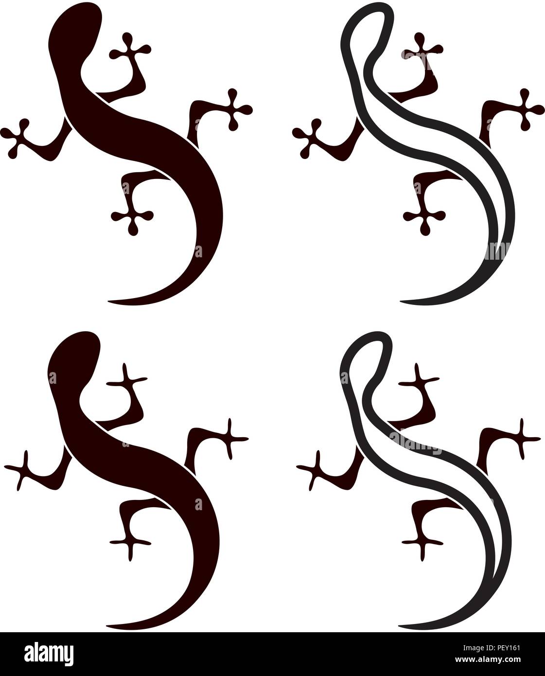 Vector silhouettes noir et blanc de Lizard. icônes de reptile gecko Illustration de Vecteur
