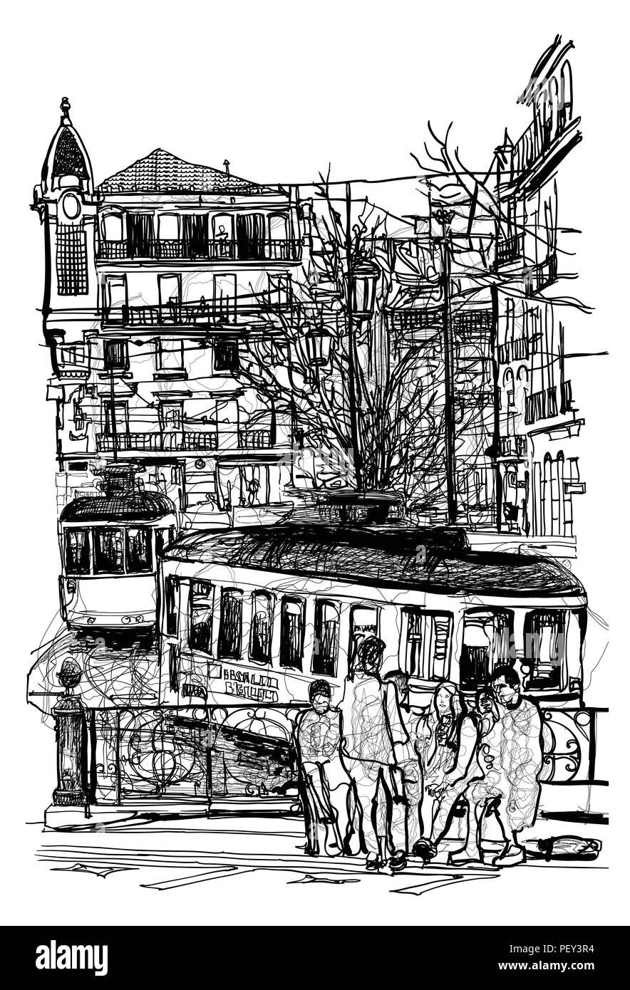 Tramway typique de Lisbonne - Vector illustration Illustration de Vecteur