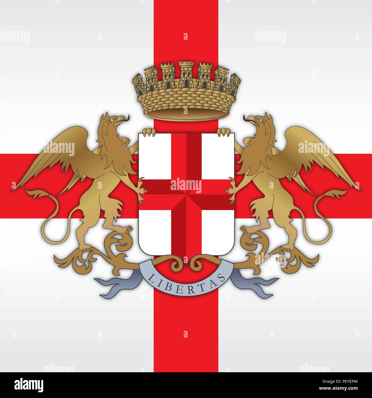 Genoa city drapeau et d'armoiries, l'Italie, vector illustration Illustration de Vecteur