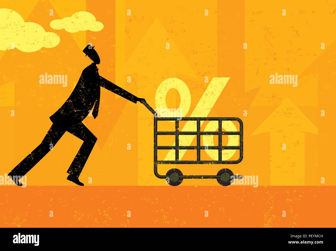 Achats de taux d'intérêt. Un homme de l'achat d'un bon pourcentage de taux d'intérêt. Illustration de Vecteur