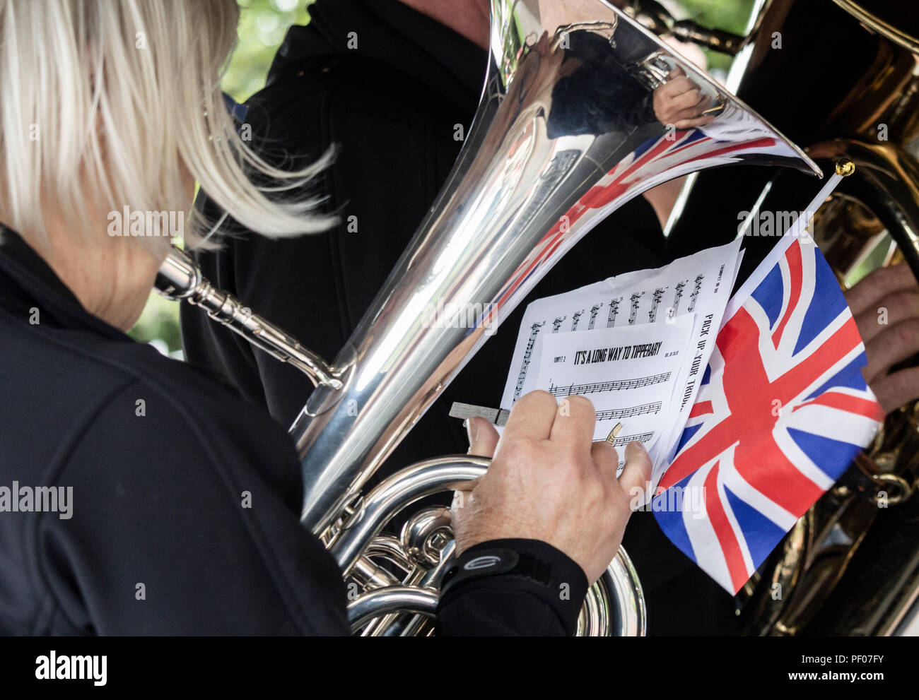 Billingham, dans le nord est de l'Angleterre. United Kingdom. 18 août, 2018. Le brass band jouant 'It's a Long Way to Tipperary" à WW1 centenary event en Billingham, dans le nord est de l'Angleterre. Credit : ALAN DAWSON/Alamy Live News Banque D'Images