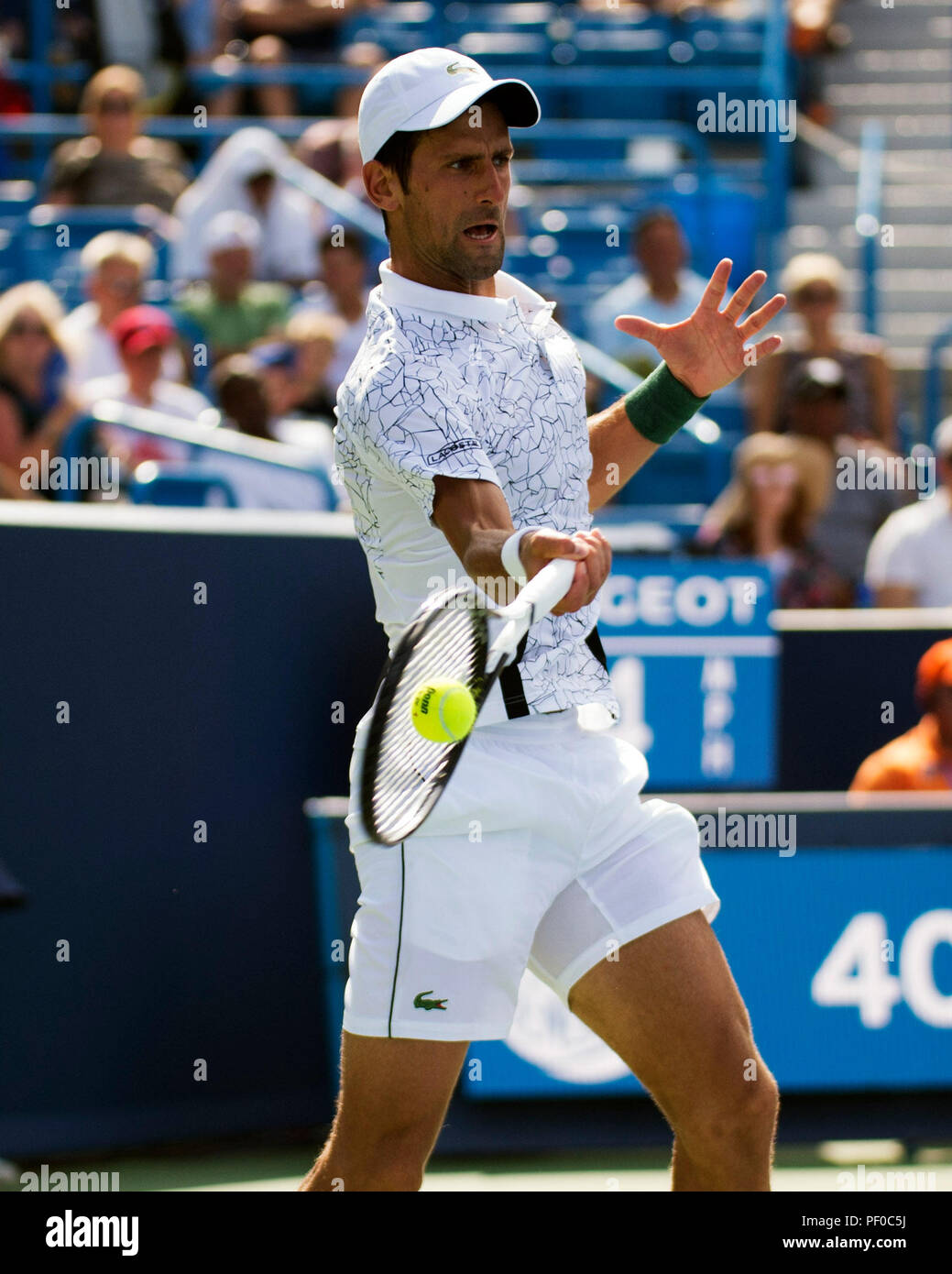L'Ohio, aux États-Unis. 18 août 2018. Novak Djokovic (SRB) frappe la balle à Marin Cilic (CRO) la région du sud-ouest de l'ouvrir à Mason, Ohio, USA. Brent Clark/Alamy Live News Banque D'Images