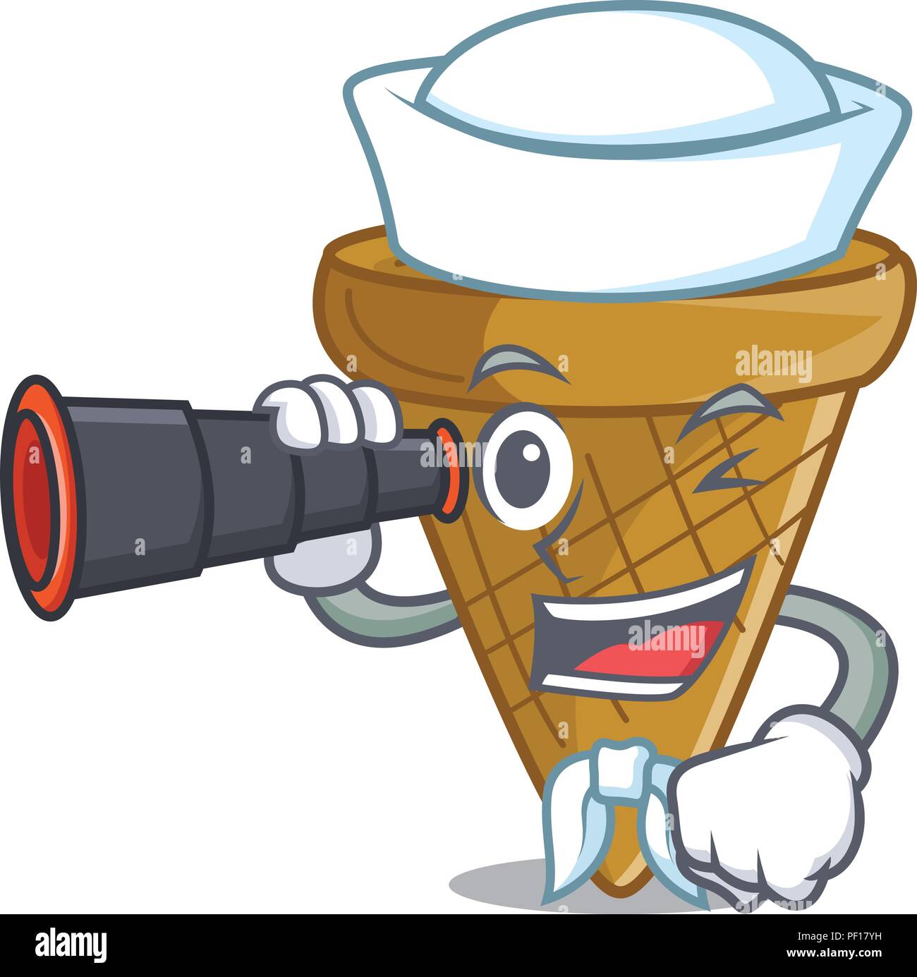 Marin avec vide binoculaire pour ice cream wafer cone character Illustration de Vecteur