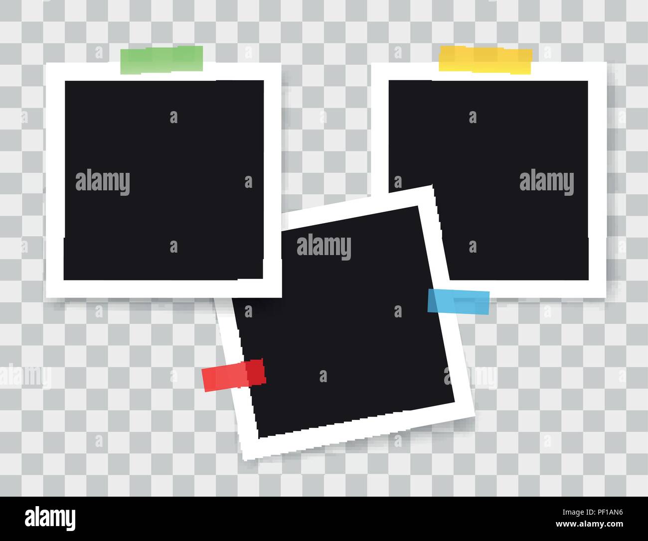 Cadres photo réaliste avec des rubans adhésifs de couleur, vector illustration sur fond transparent Illustration de Vecteur