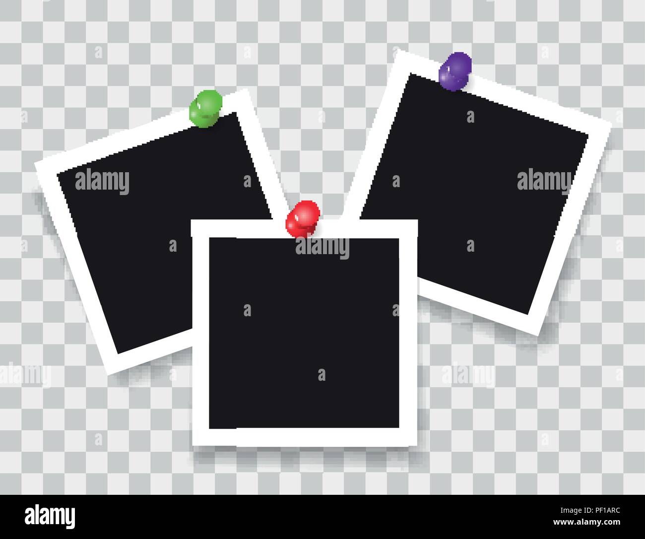 Cadre photo réaliste avec les broches de couleur, vector illustration sur fond transparent Illustration de Vecteur