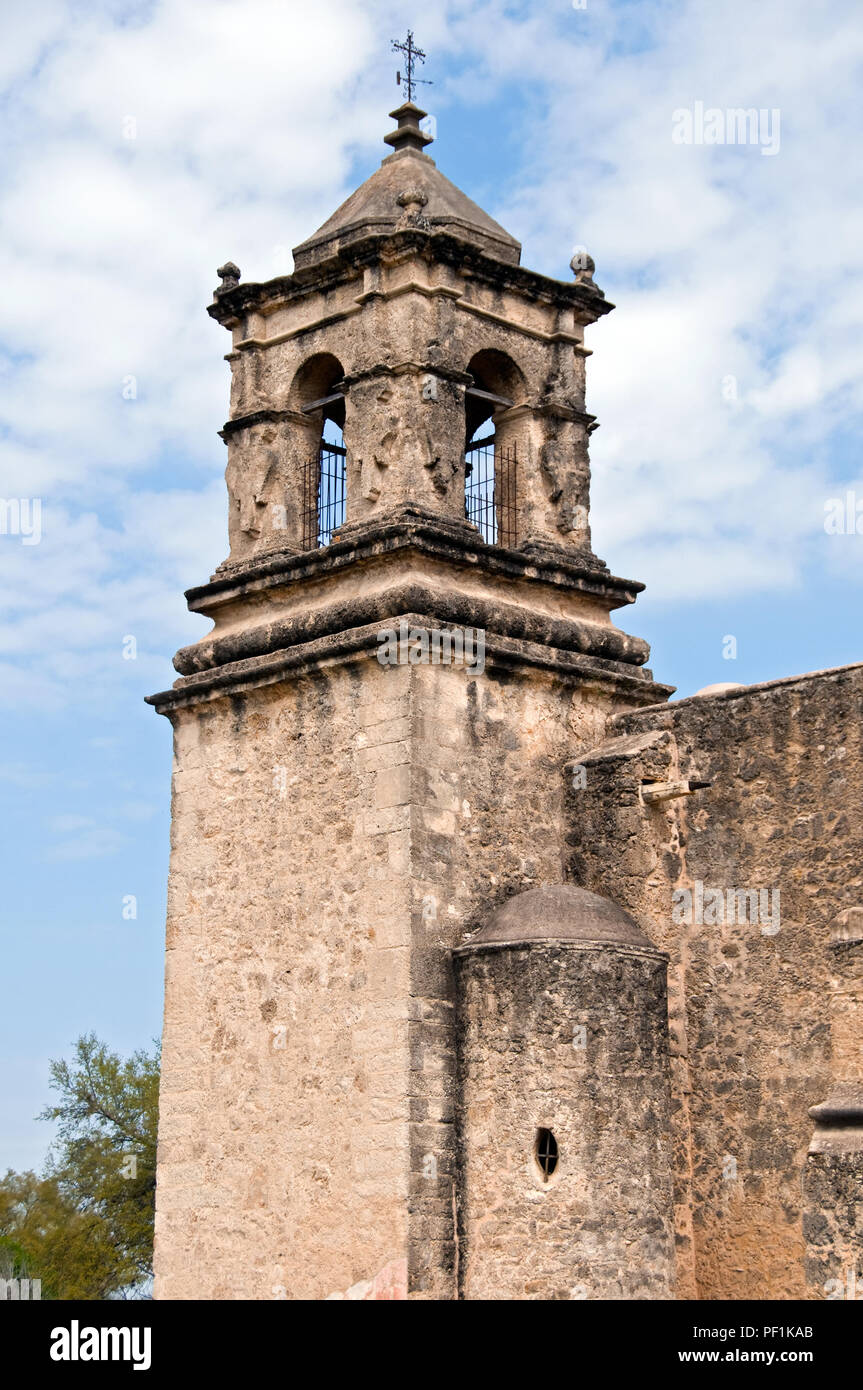 Mission San Jose San Antonio Texas Clocher de Mission San Jose Banque D'Images