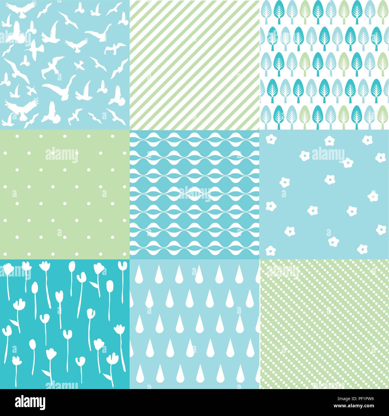 Jeu de motifs bleu naturel Illustration de Vecteur