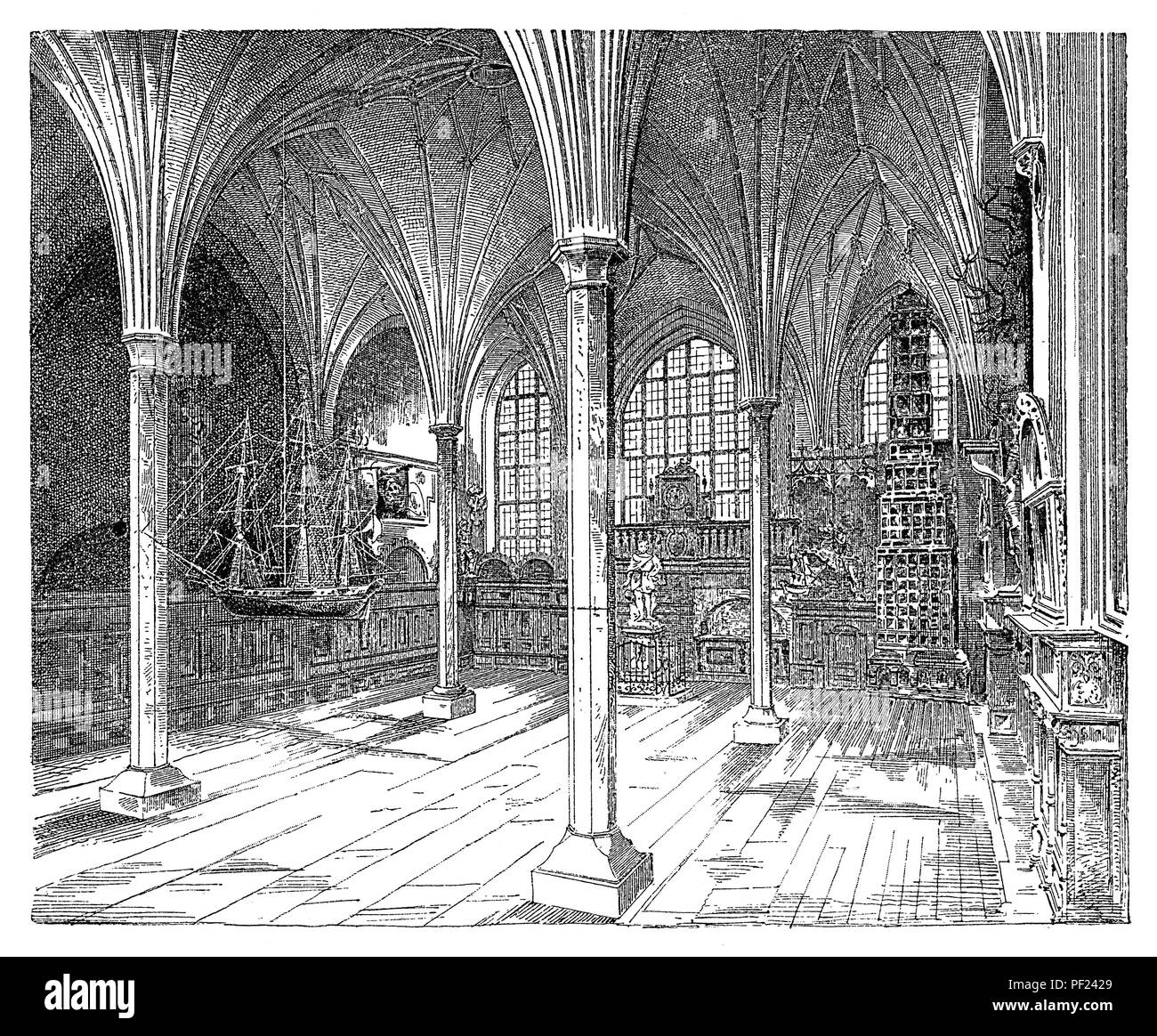 La salle gothique de la Cour d'Artus, Gdańsk, Pologne (allemand : Danzig), lieu de rencontre des commerçants et centre de la vie sociale. Banque D'Images