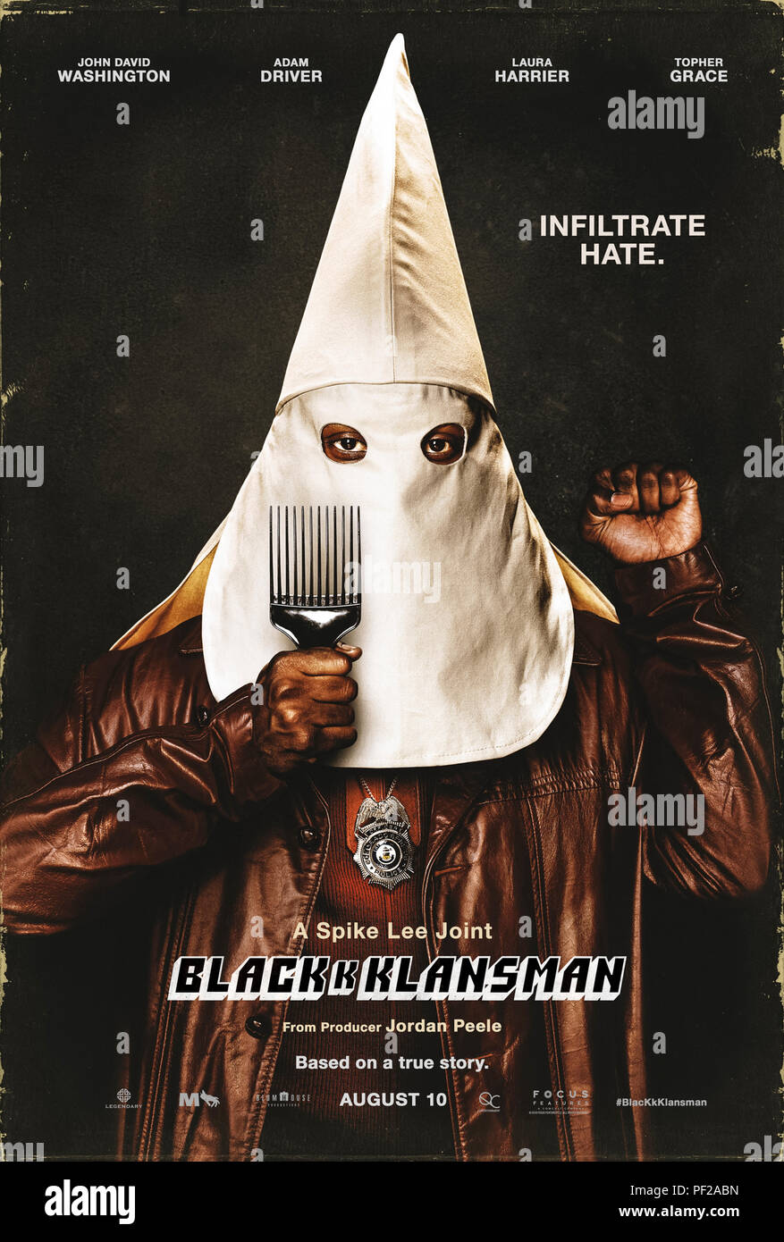 BlacKkKlansman (2018) réalisé par Spike Lee et John David Washington, Adam Driver, Laura Harrier et Alec Baldwin. L'histoire vraie de Ron Stallworth, un agent de police qui avec l'aide d'un collègue s'infiltre dans le chapitre local du Ku Klux Klan en Californie. Banque D'Images