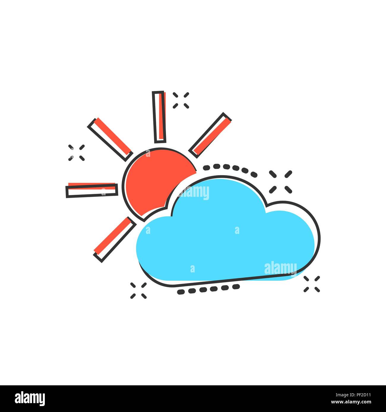 Vector cartoon météo icône dans le style comique. Avec les nuages soleil concept illustration pictogramme. Business Cloud effet splash concept. Illustration de Vecteur
