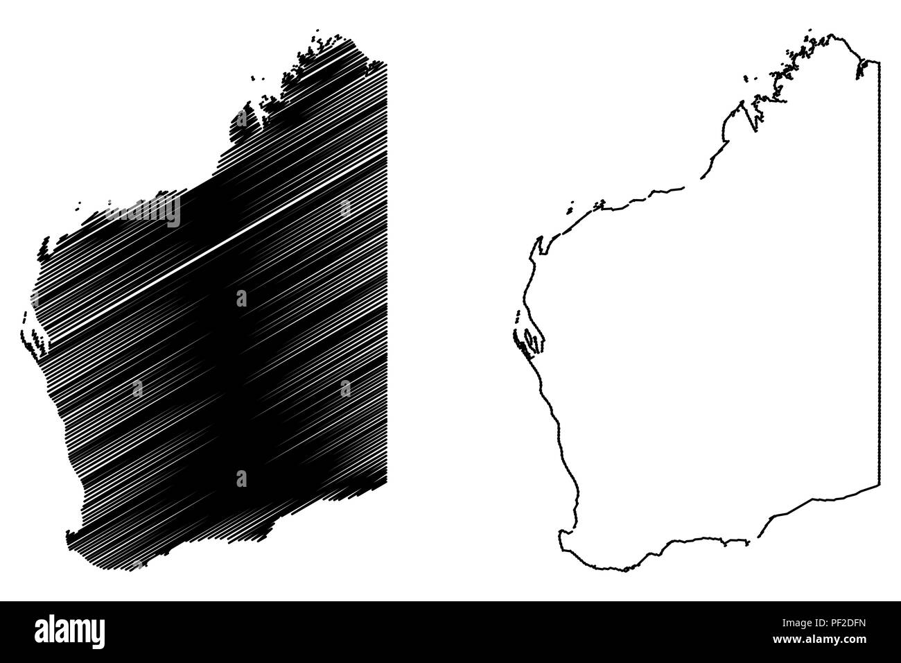 L'ouest de l'Australie (états et territoires australiens, WA) map vector illustration, croquis Gribouillage à l'ouest de l'Australie la carte Illustration de Vecteur