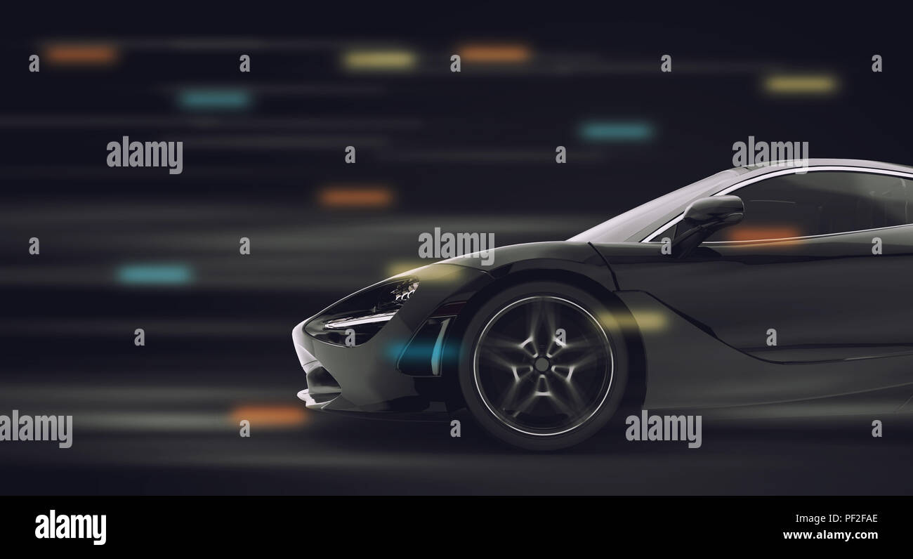 Voiture sport brandless générique et d'exécution dans la nuit : 3d illustration Banque D'Images