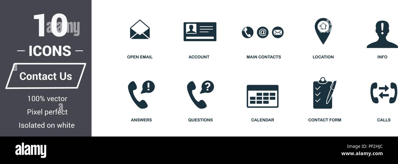 Contactez-nous Kit. Symbole de qualité Premium collection. Nous contacter icon set éléments simples. Prêt à utiliser dans la conception de sites web, applications, logiciels, imprimer Illustration de Vecteur