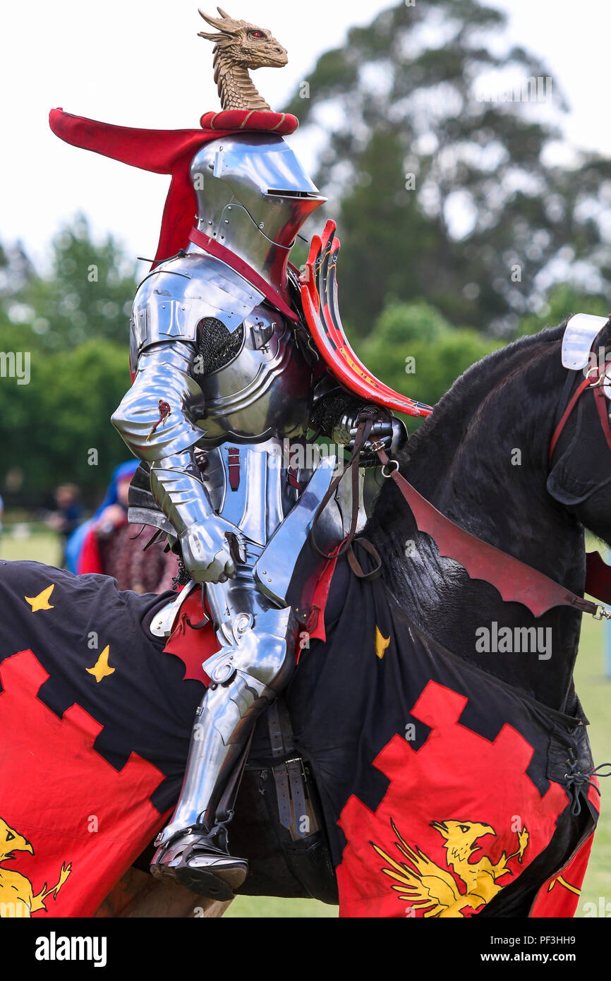 Knight lors de la reconstitution d'un tournoi de joutes médiévales Banque D'Images