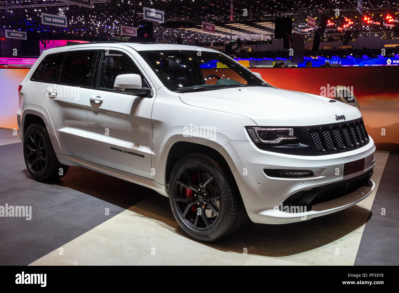 Genève, Suisse - 1 mars 2016 : Jeep Grand Cherokee voiture présentée à la 86e Salon International de l'Automobile de Genève. Banque D'Images