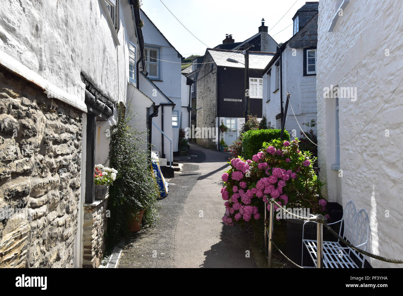 Cottages de pêcheurs situé dans les rues étroites à Port Isaac, Cornwall Angleterre Banque D'Images