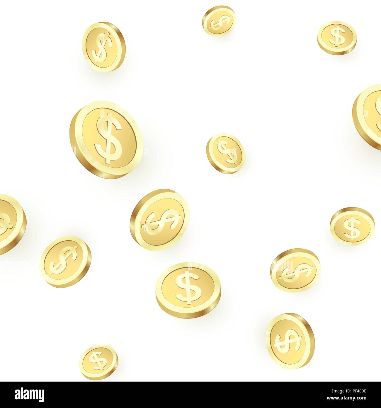 Tomber des pièces d'or. Dollar en métal brillant de pluie. Jackpot Casino gagner. Vector illustration isolé sur fond blanc Illustration de Vecteur