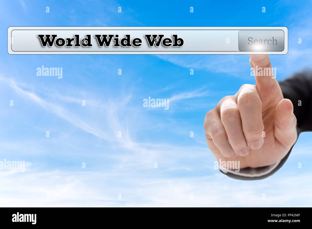 World Wide Web écrit dans la barre de recherche sur l'écran virtuel. Banque D'Images