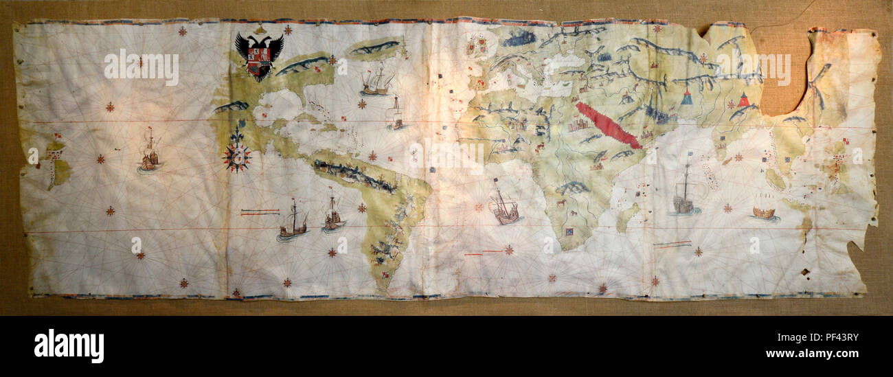 Carte du monde par Juan Vespucci (1526). Archivo General de Indias, Séville, Espagne Banque D'Images