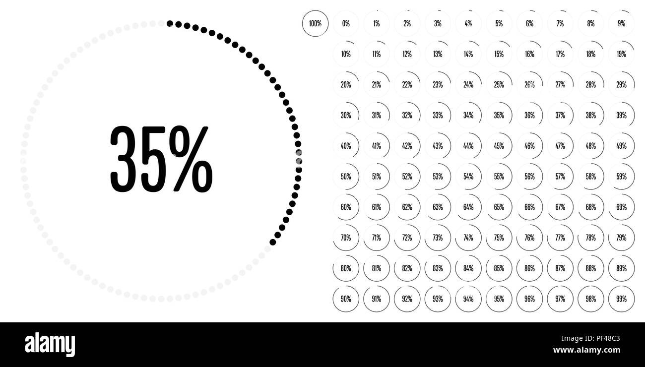 Ensemble de diagrammes cercle pourcentage de 0 à 100 prêt à utiliser pour le web design, l'interface utilisateur (UI) ou infographie - indicateur de noir Illustration de Vecteur