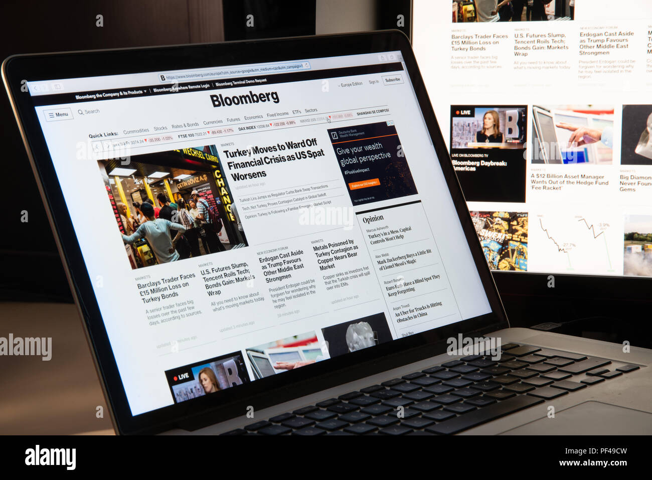 Milan, Italie - 15 août 2018 : Bloomberg LP banque en ligne Page d'accueil du site. Bloomberg LP logo visible. Banque D'Images