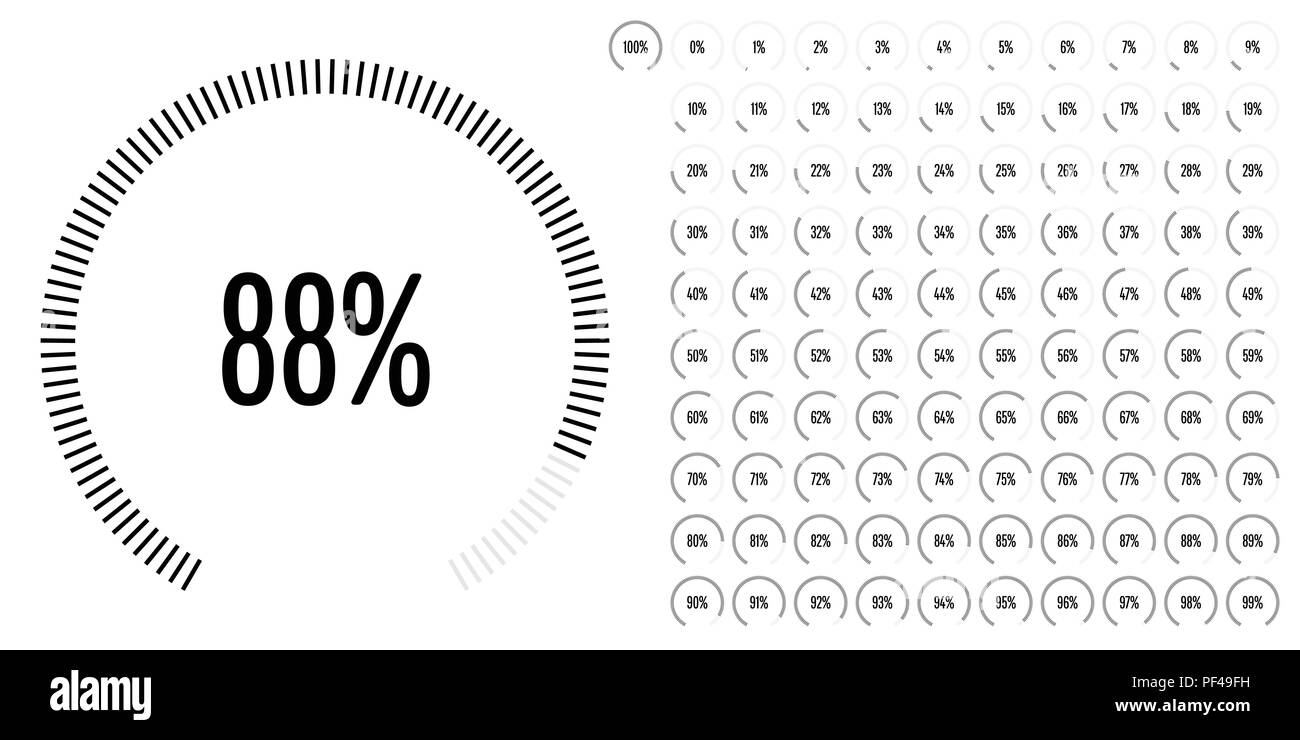 Ensemble de diagrammes circulaires secteur pourcentage de 0 à 100 prêt à utiliser pour le web design, l'interface utilisateur (UI) ou infographie - indicateur de noir Illustration de Vecteur