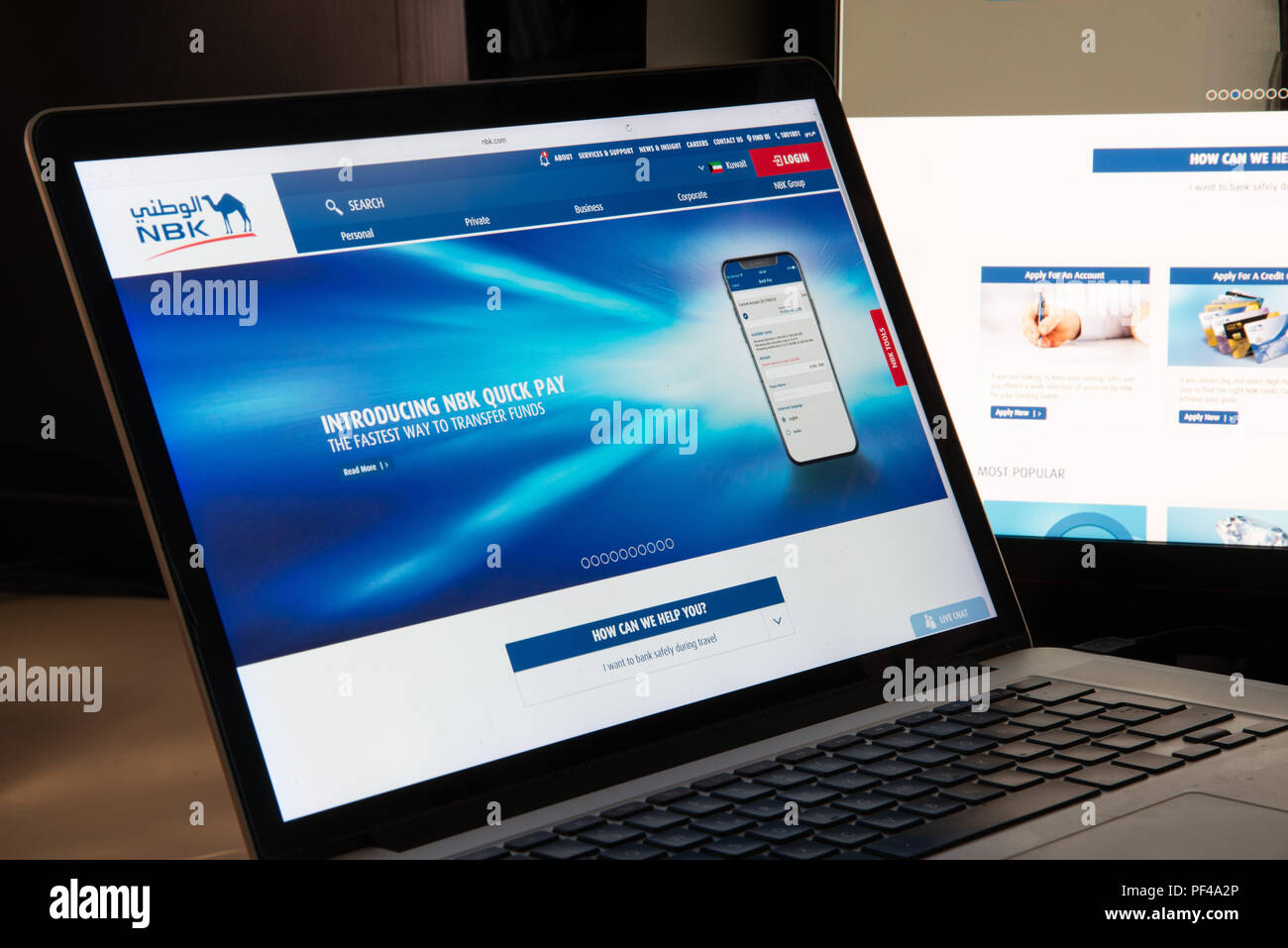 Milan, Italie - 15 août 2018 NBK : services bancaires en ligne d'accueil du site. Logo NBK visible. Banque D'Images