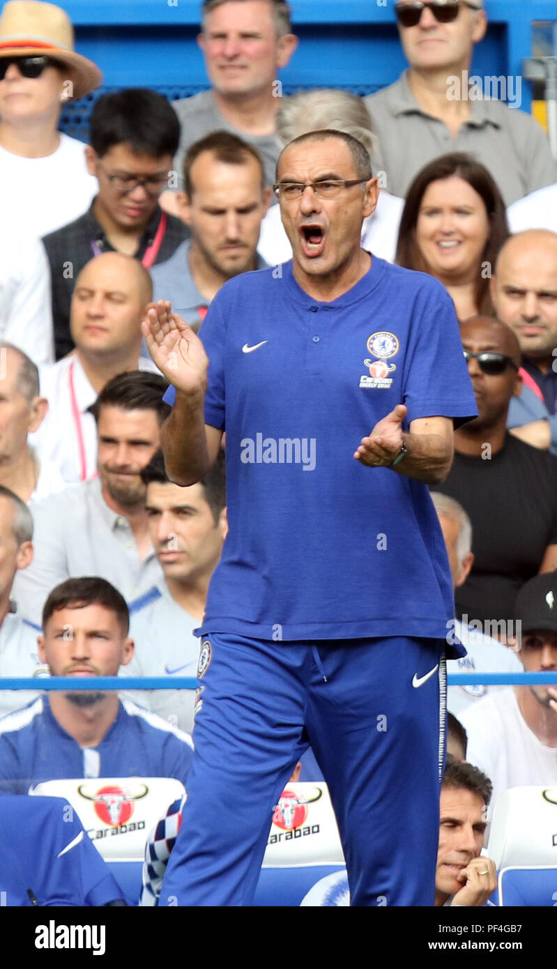 Londres, Royaume-Uni. Août 18, 2018. Maurizio Sarri (Chelsea manager) au Chelsea v Arsenal Premier League anglaise jeu, à Stamford Bridge, Londres, le 18 août 2018. **Cette photo est pour un usage éditorial uniquement** Crédit : Paul Marriott/Alamy Live News Banque D'Images