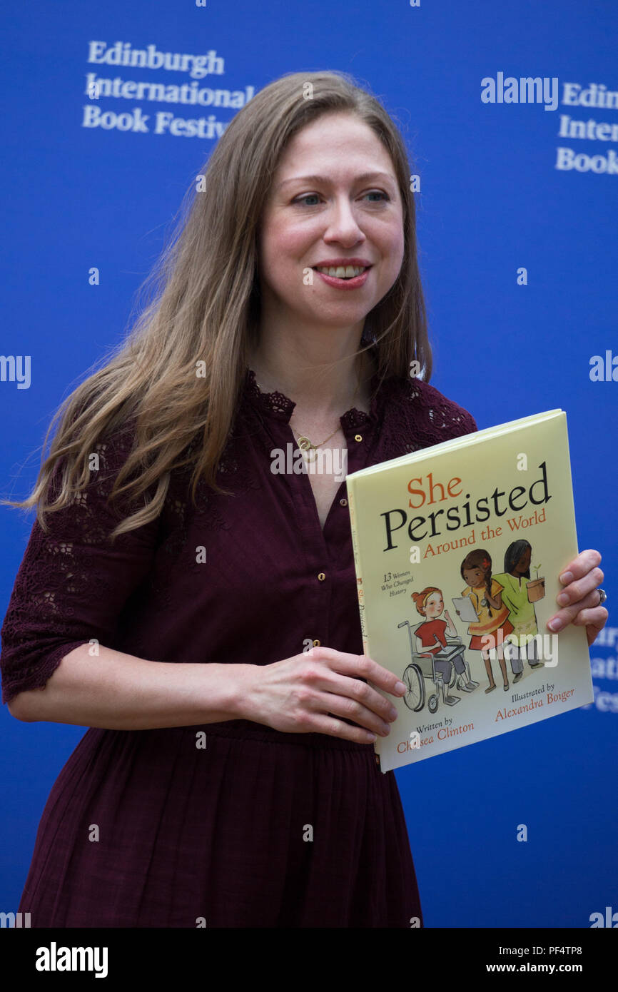 Edinburgh, Royaume-Uni. 19 août 2018. Chelsea Clinton, fille de l'auteur enfants américains et de Bill Clinton et Hilary Clinton, a donné une conférence à l'Edinburgh International Book Festival 2018 pour son livre qu'elle a persisté. Edimbourg en Ecosse. Crédit : Pauline Keightley/Alamy Live News Banque D'Images