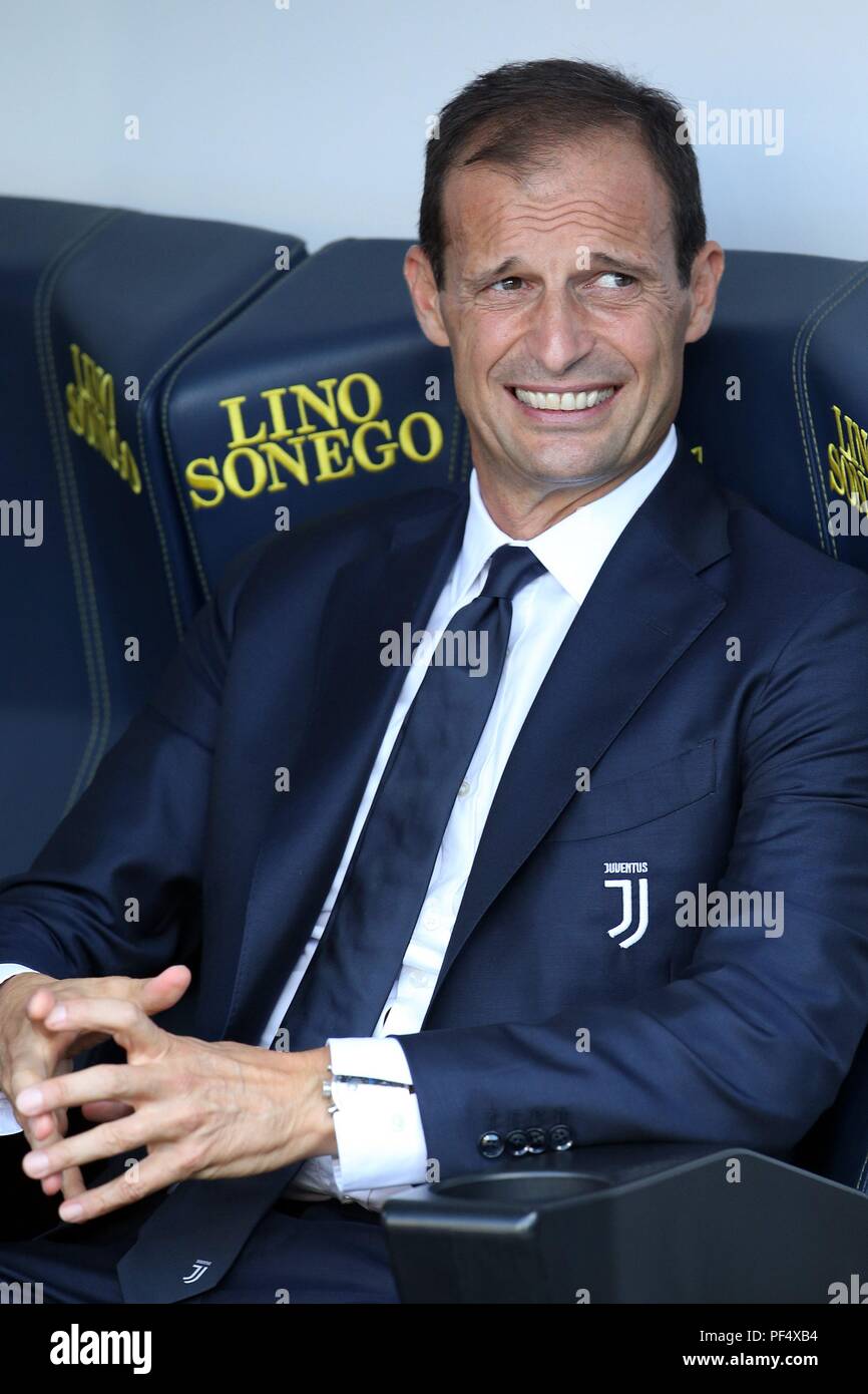 Vérone, Italie. 18 Aug, 2018. firo : 18.08.2018, Football, International, Série A, de la saison 2018/2019, l'AC Chievo Verona - Massimiliano Allegri, l'entraîneur de la Juventus Turin, la moitié figure | Conditions de crédit dans le monde entier : dpa/Alamy Live News Banque D'Images