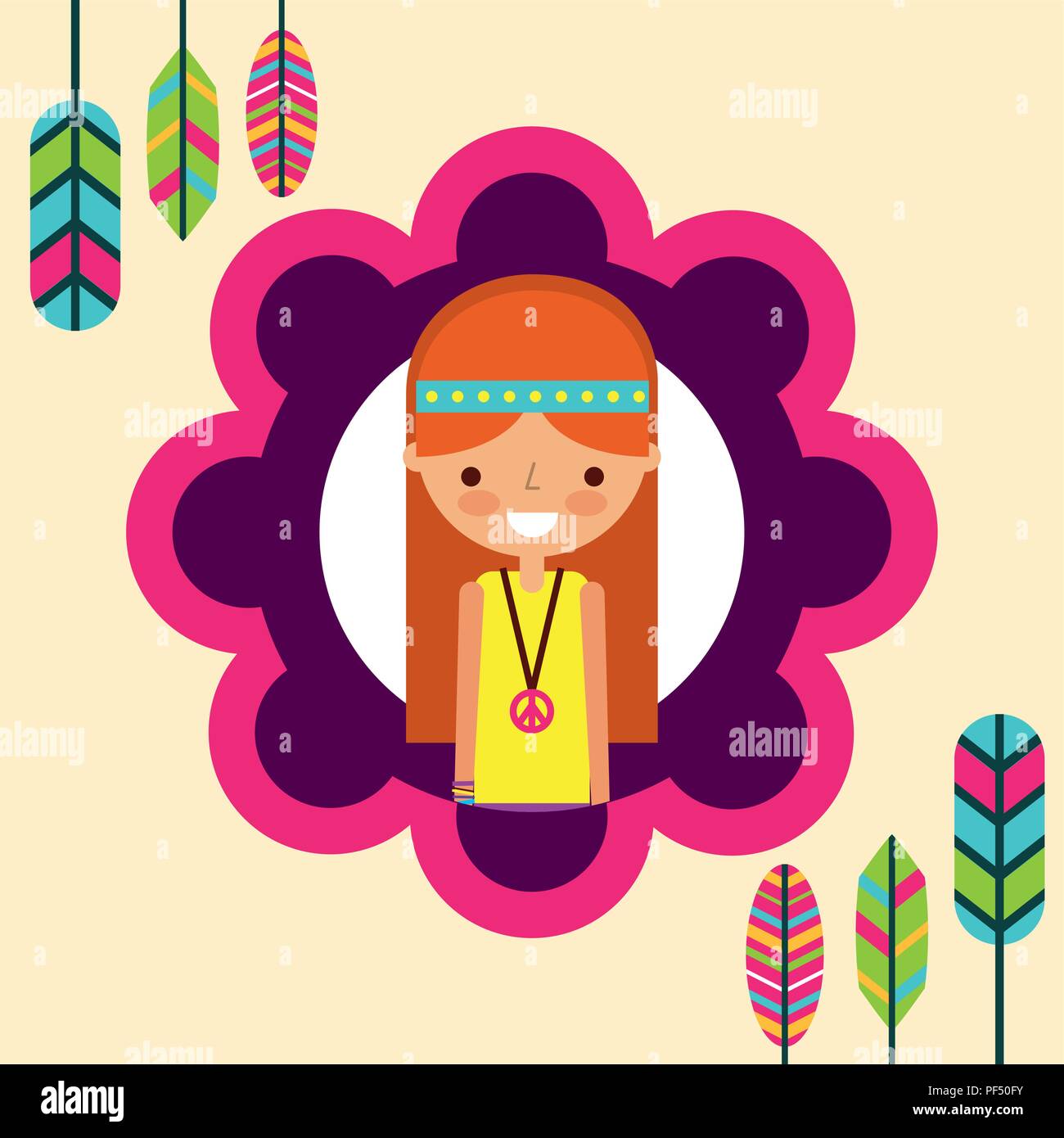 Femme hippie bohème plumes esprit libre Illustration de Vecteur