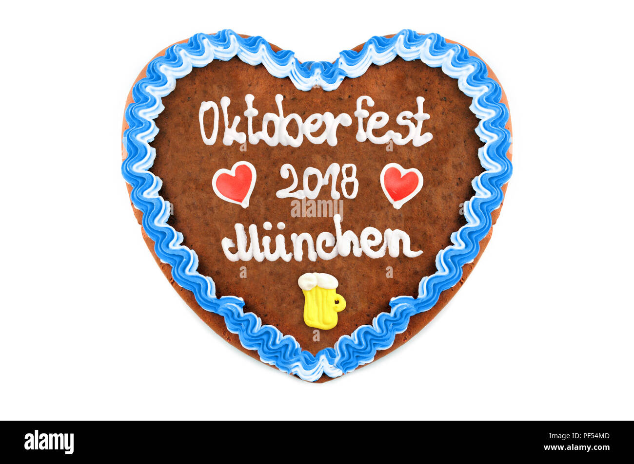 Oktoberfest 2018 Gingerbread heart avec blanc fond isolé Banque D'Images