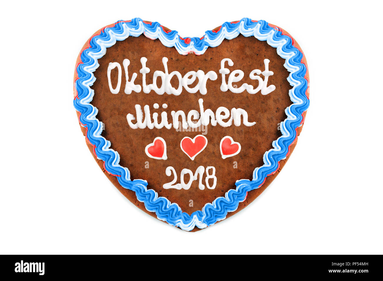 Oktoberfest 2018 Gingerbread heart avec blanc fond isolé Banque D'Images
